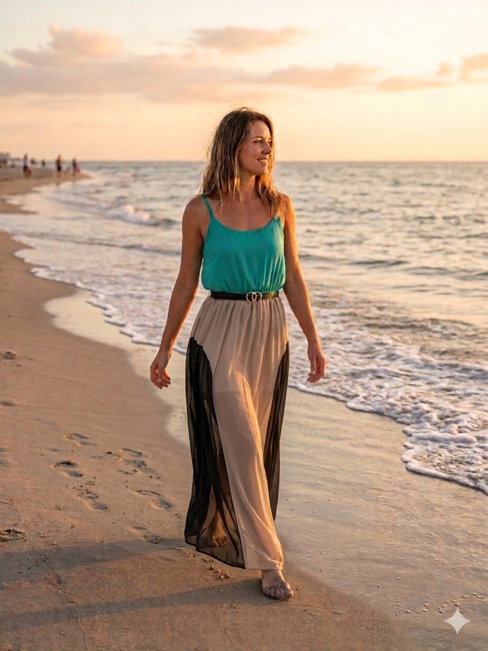 Two-Tone Tan and Black Maxi Skirt